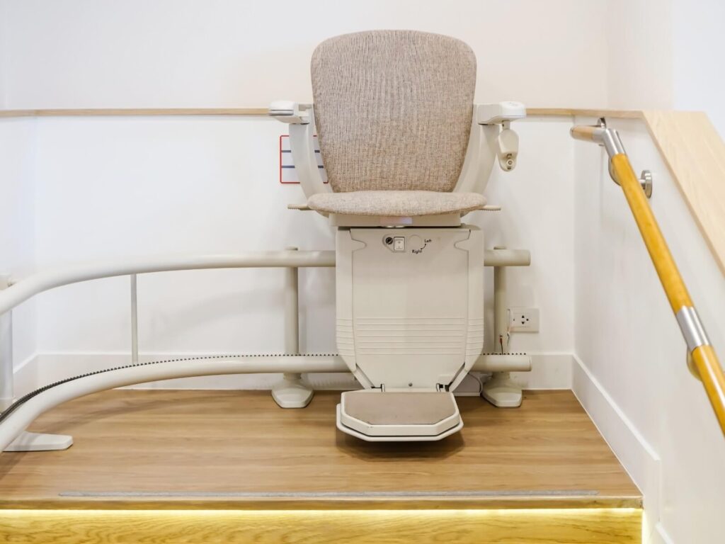 Rail stairlift installed in customer home.