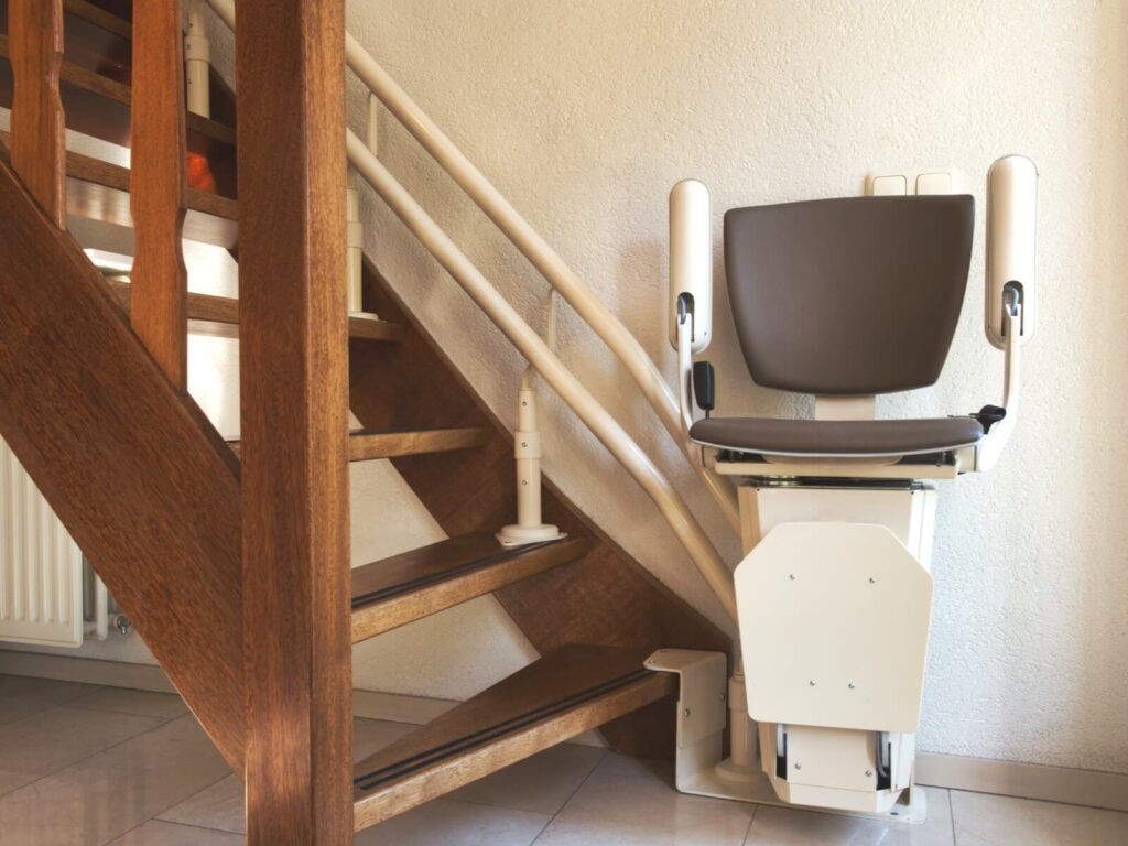 Rail stairlift installed in customer home.